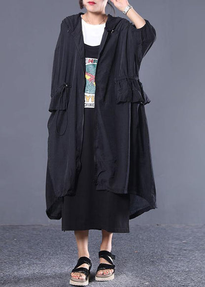 Style Hooded Drawstring Fine Clothes for Black Coats