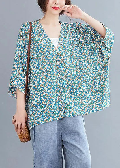 French V Neck Batwing Sleeve Blouse Shirts Blue Blouse