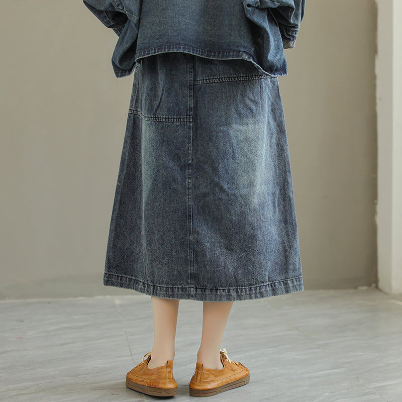 Retro Embroidery Ripped Denim Skirt