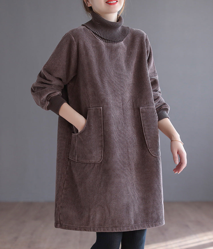 Corduroy Color Plus Velvet Thick Loose Turtleneck Top