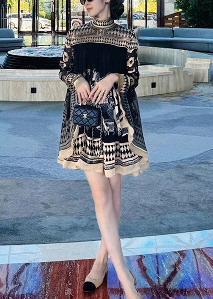 Diy Black Oversized Print Holiday Dress Batwing Sleeve