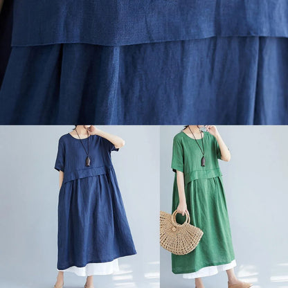 O Neck Pockets Cotton Linen Quilting Dresses Photography Green Dress Summer