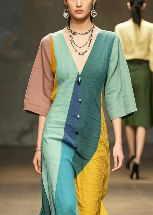 Multicolour Asymmetrical Design Cotton Long Dress Summer