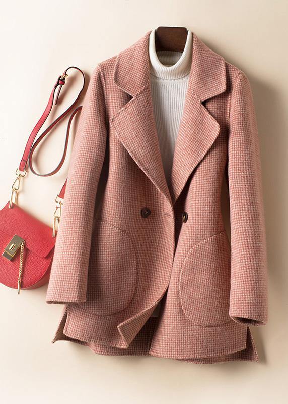 Natural Rose Plaid Tunics for Ideas Notched Pockets Woolen Coats