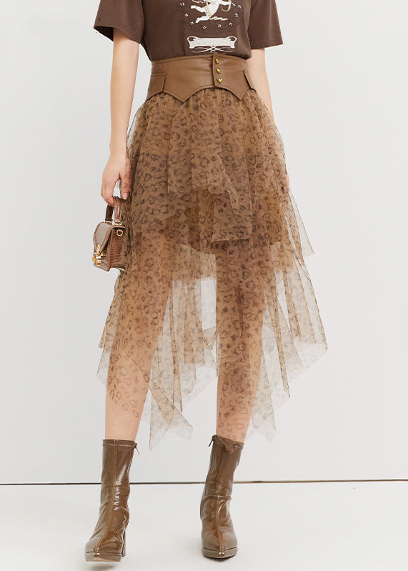 Leopard Asymmetrical High Waist Tulle Skirt Summer