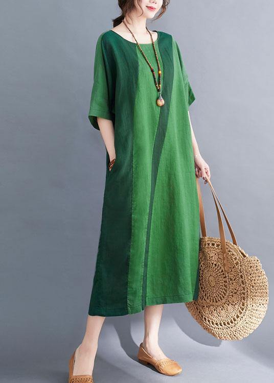 Handmade Green O-neck Patchwork Summer Vacation Dresses Half Sleeve