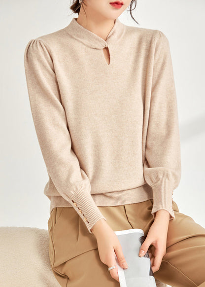 Beige Loose Wool Knit Sweater Hollow Out Spring