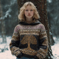 Comstylish Vintage Fair Isle Life Tree Crew Hoodie Sweater