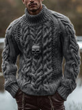Men's Retro Skull Celtic Chunky Cozy Turtleneck Sweater artswardrobe