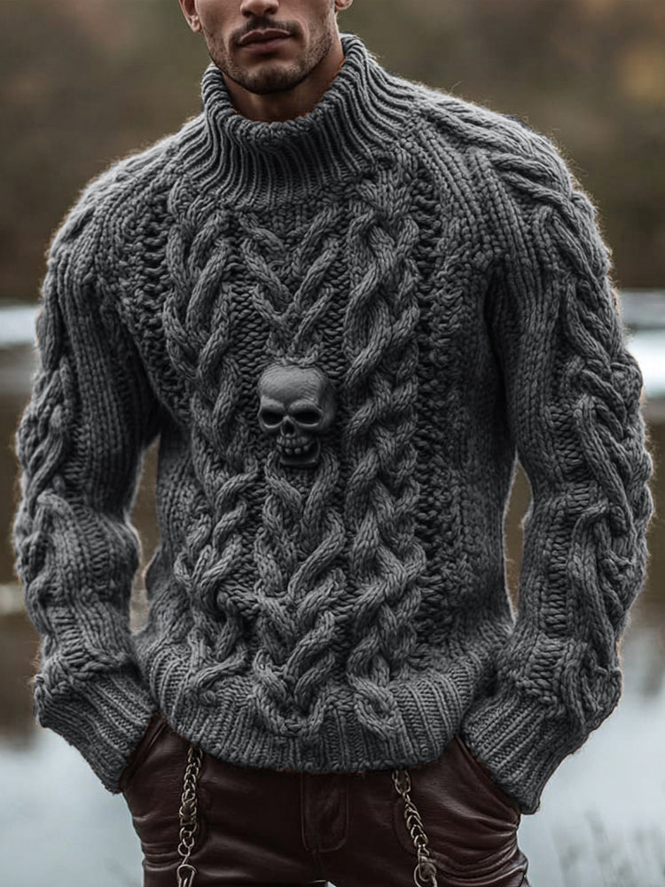 Men's Retro Skull Celtic Chunky Cozy Turtleneck Sweater artswardrobe
