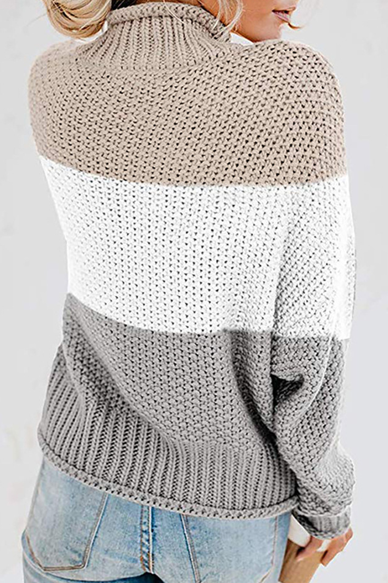 Patchwork Contrast Turtleneck Tops(7 Colors)