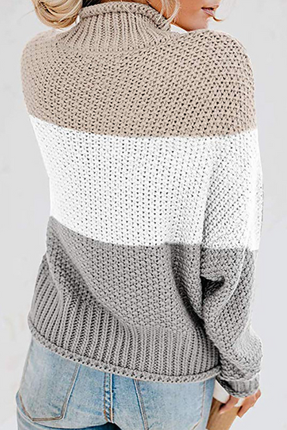 Patchwork Contrast Turtleneck Tops(7 Colors)