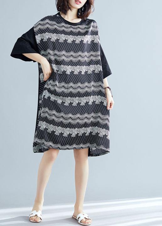100% Patchwork Cotton Clothes for Sleeve Black Prints Cotton Dresses Summer