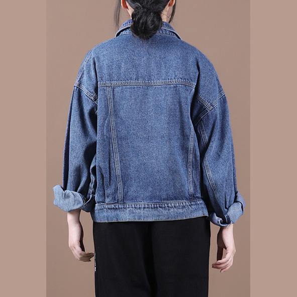 Organic Denim Blue Fine Maxi Coat Inspiration Lapel Fall Jackets