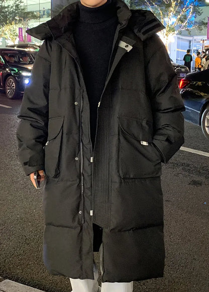 Loose Black Hooded Pockets Duck Down Down Coats Winter