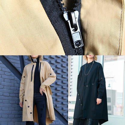 Boutique Medium Length Stand Collar Coats Black Asymmetric Coats
