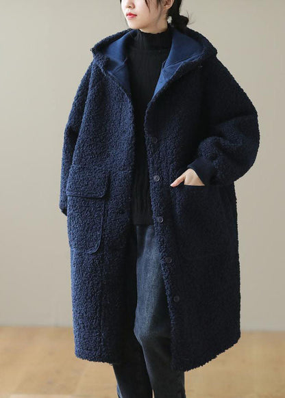 Coffee Hooded Button Faux Fur Winter Coat