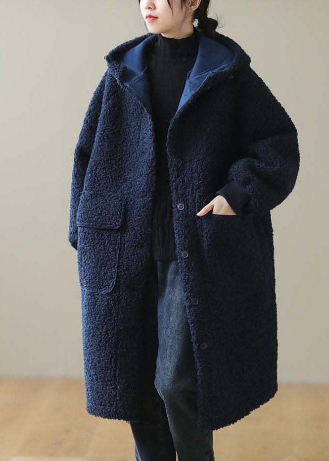 Coffee Hooded Button Faux Fur Winter Coat