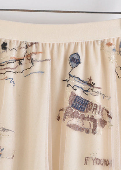 Grey Embroideried Letter Graphic Elastic Waist Skirts Summer