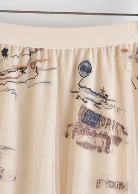 Grey Embroideried Letter Graphic Elastic Waist Skirts Summer