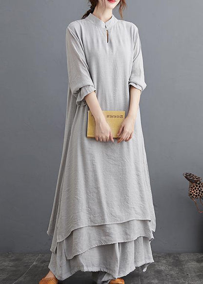 Gray Medium Length Dress Wide Leg Pants Two Piece Set