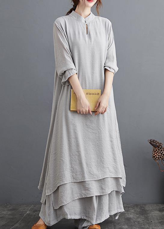 Gray Medium Length Dress Wide Leg Pants Two Piece Set