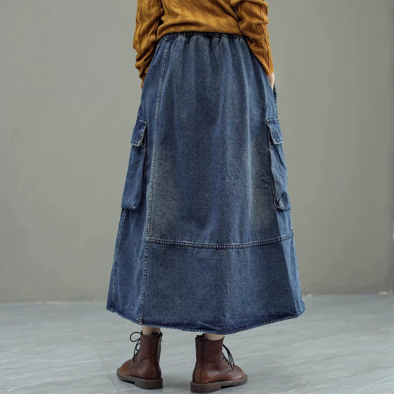 Autumn Retro Loose Patchwork Denim Skirt