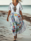 Women's Hippie Peace Collage Art Print Short Sleeve Pocket Cotton Line