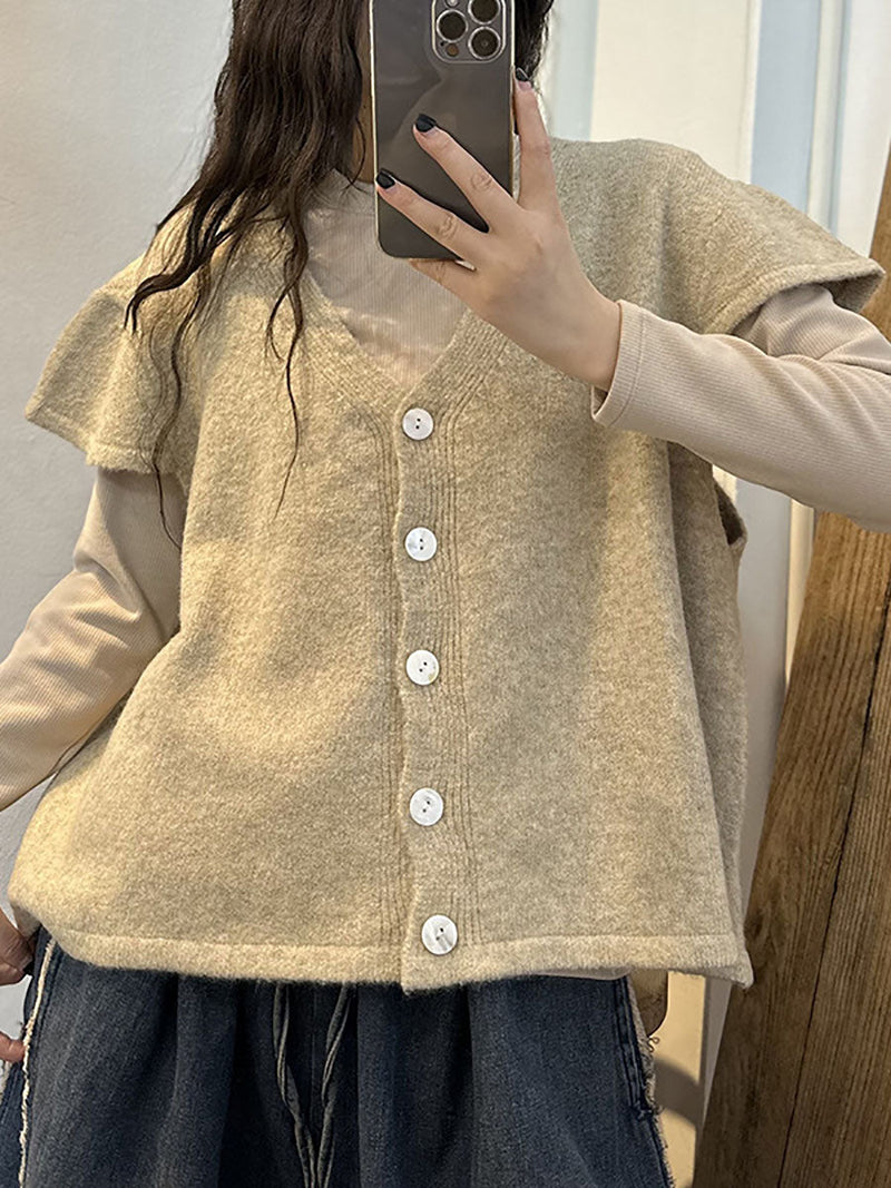 Artsy Knitted Button Sleeve Vest