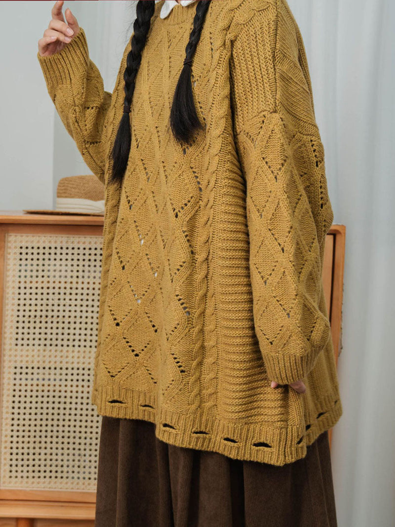 Winter Artsy Rhomboids Knitted Loose Sweater