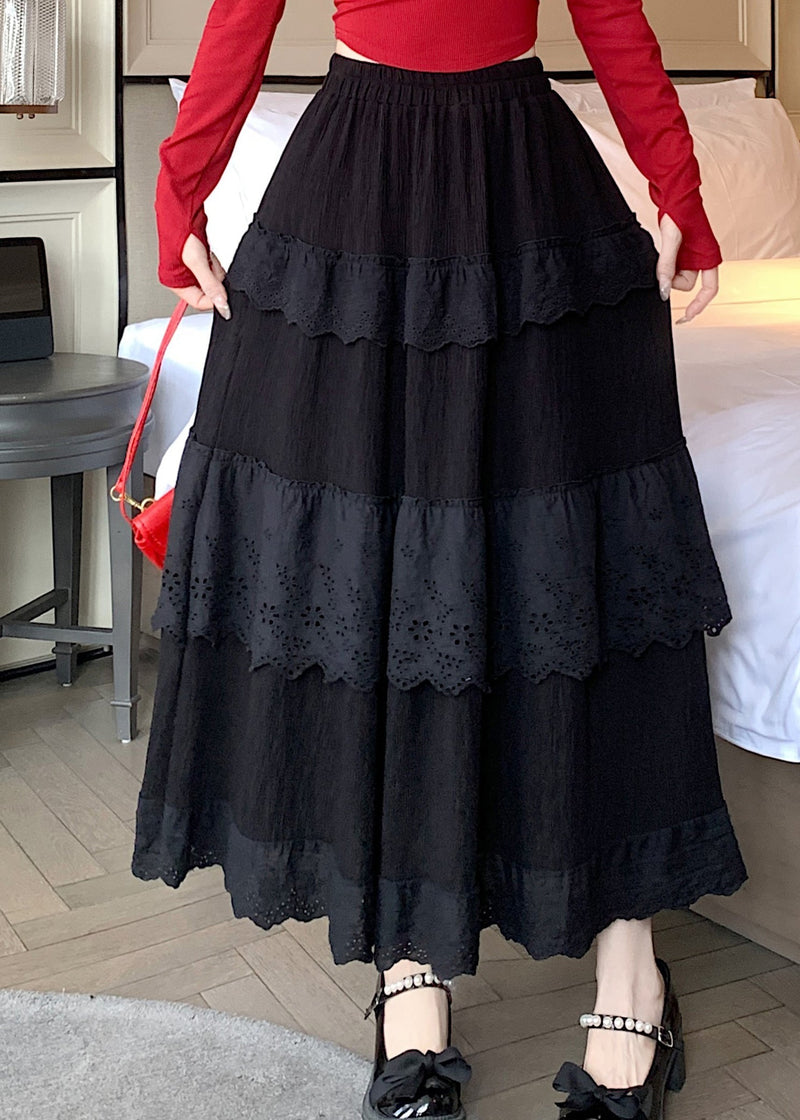 Black High Waist Patchwork Cotton Skirts Summer