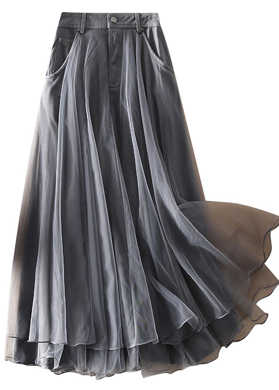 Natural Red High Waist Patchwork Tulle Skirts Spring