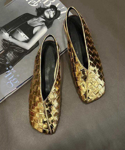 Gold Cowhide Leather Walking Sandals Square Toe