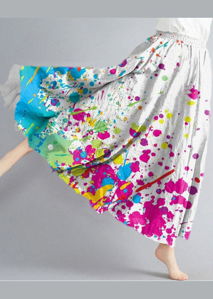 Style Colored Spots Elastic Waist Exra Large Hem Cotton Linen a Line Skirts Summer