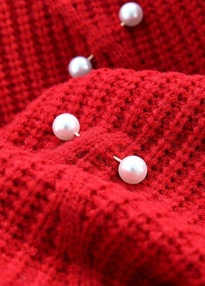 Chunky High Neck Red Sweaters Rivet Knit Top Silhouette