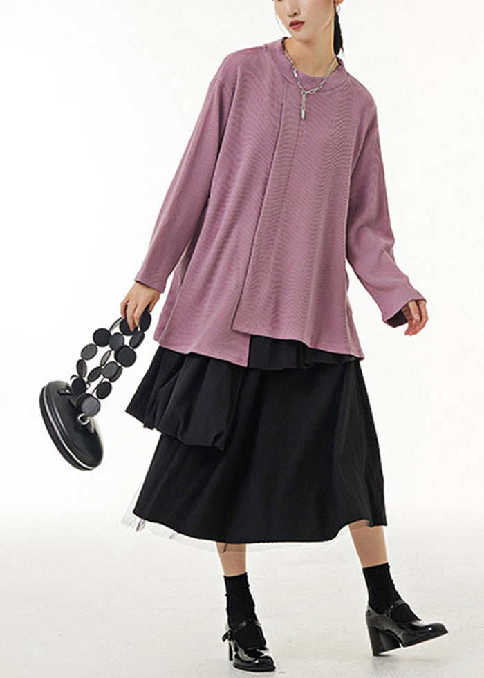 Black Elastic Waist Asymmetrical Design Cotton Skirt Summer