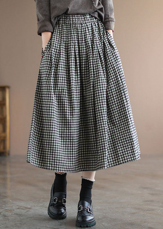 Handmade Black Plaid Circle a Line Fall Skirts