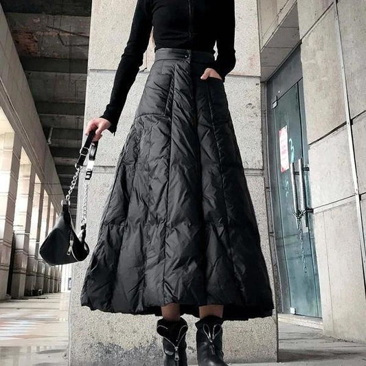 High Waist Skirt New Elastic Waist Black Winter Pocket Goddess Style Loose Skirt ( Limited Stock)