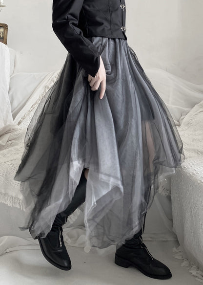 Diy Black Asymmetrical Wrinkled Tulle a Line Skirt Fall