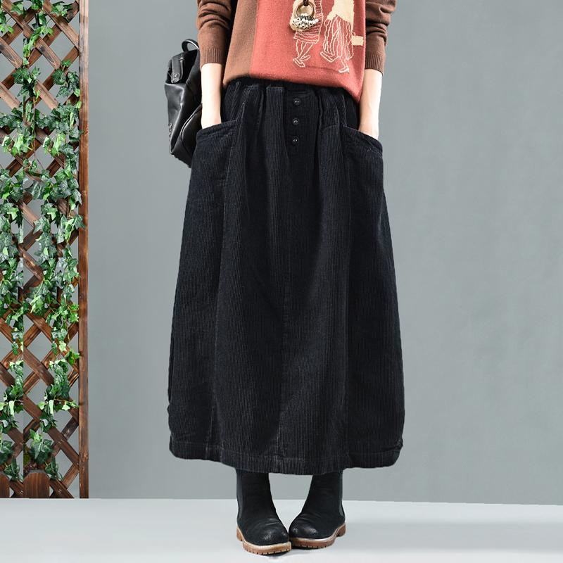 Elastic Waist Cotton Corduroy Skirt