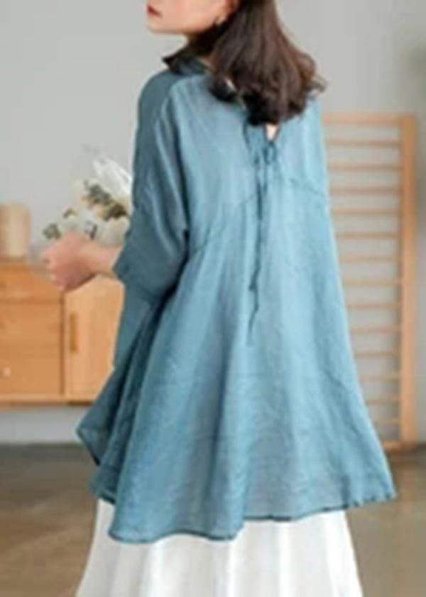 Ramie Lace-up Pure Color Irregular T-shirt