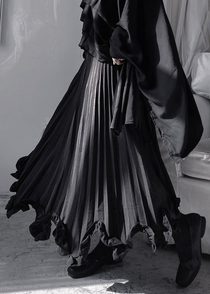 Stylish Black Ruffled Patchwork a Line Skirt Fall