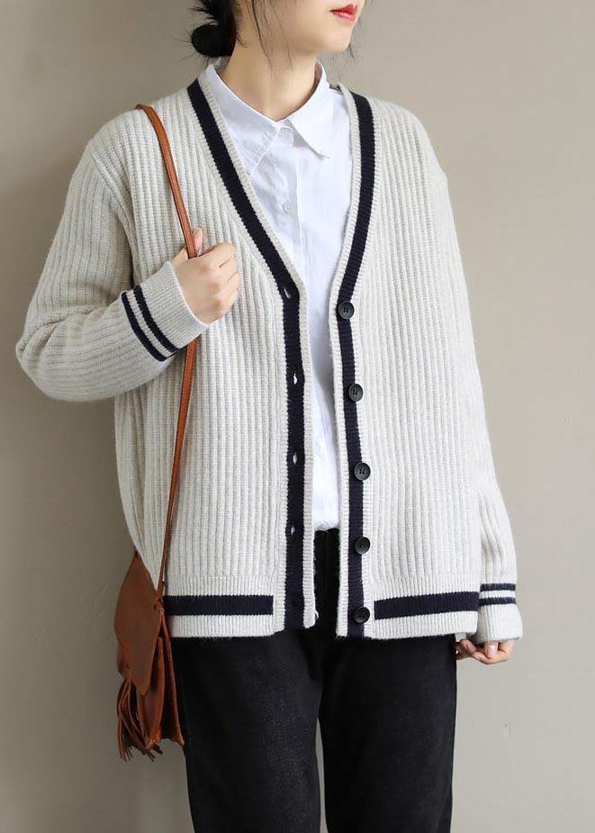 Beige Sweater Blouse V Neck Button Down Sweaters
