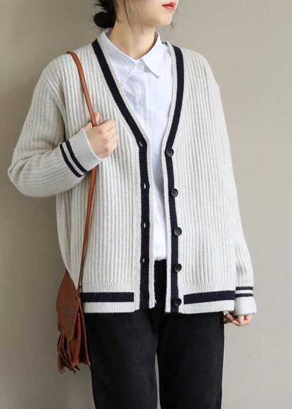 Beige Sweater Blouse V Neck Button Down Sweaters