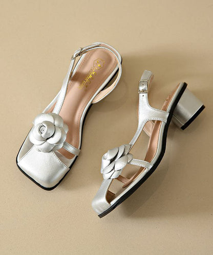 Art Splicing Chunky Sandals Silver Faux Leather Buckle Strap