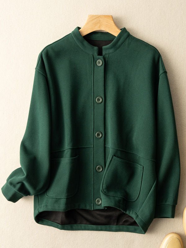 100% Natural Fabric Pure Color Buttoned Coat