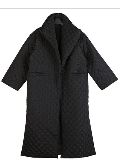 Black Pockets Side Open Winter Cotton Long Sleeve Coats