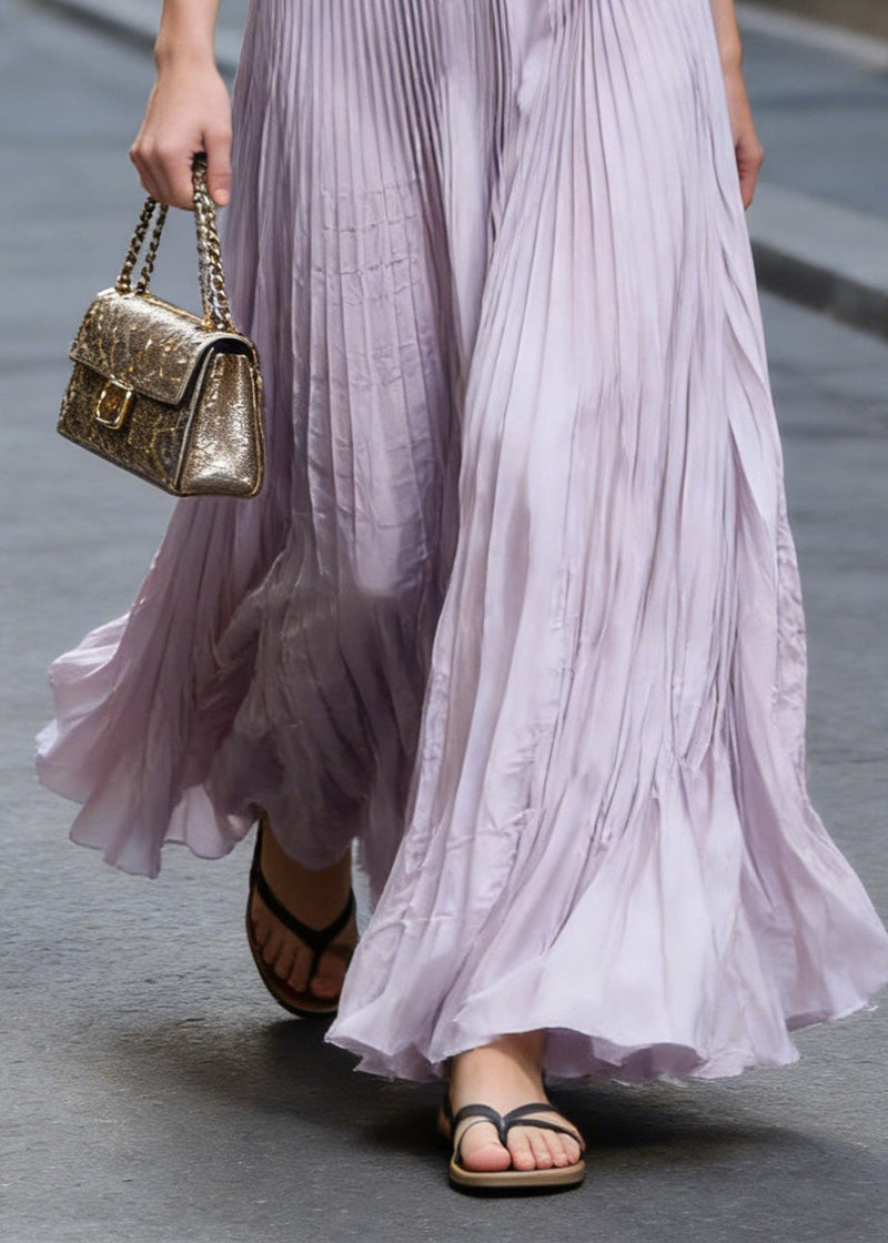 Pink Wrinkled Exra Large Hem Chiffon Skirts Summer