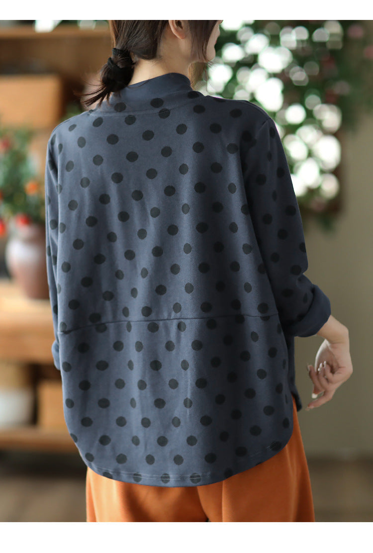 Polka-dot Print Top-paneled Cotton T-shirt
