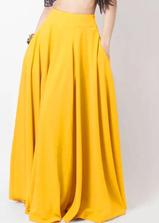 Color A-line Elastic Waist Swing Skirts With Pocket